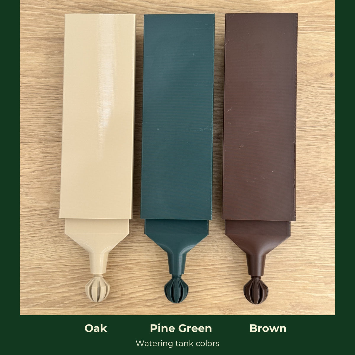 ModuMoss watering tanks in Oak, Pine Green and Brown
