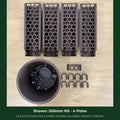 ModuMoss 200mm kit laid out with 4 poles, anchor pot, face plate and clamps, in brown