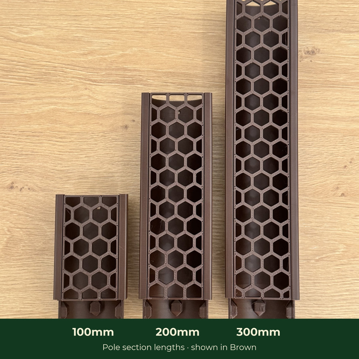 Brown ModuMoss pole sections in 100mm, 200mm and 300mm lengths